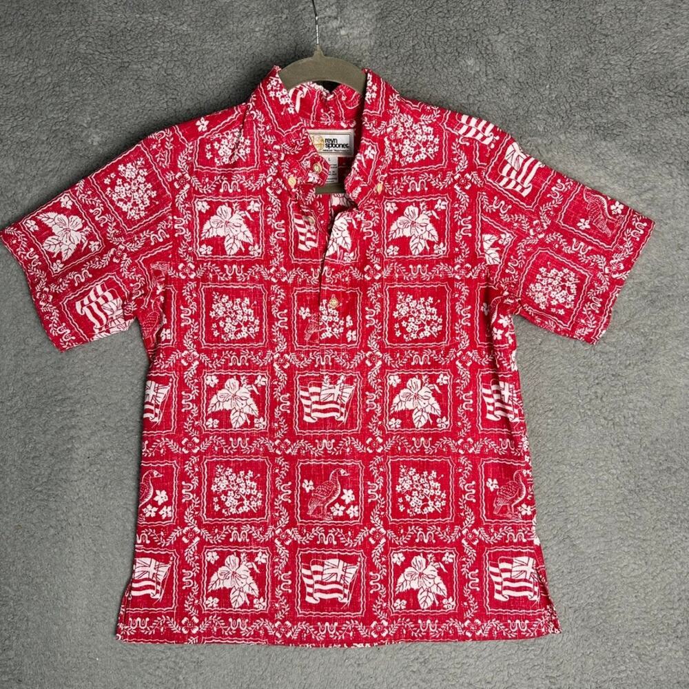 VTG Reyn Spooner Lahaina Sailor Youth Boys Large Shirt 1/4 Button Up Red White